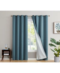 Hlc.me Dakota 100% Complete Blackout Lined Drapery with Double Layer Thermal Insulated Energy Efficient Window Curtain Grommet Panels, Set of 2