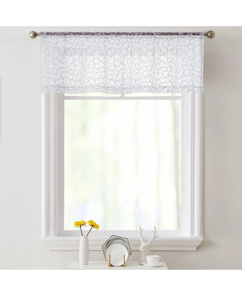 Hlc.me Audrey Embroidered Sheer Voile Window Curtain Rod Pocket Valance for Kitchen, Bedroom, Small Windows and Bathroom