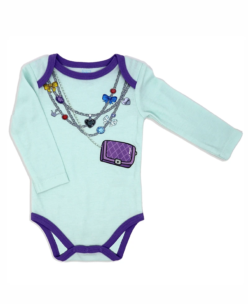 Baby Mode Girls Fancy Jewels Bodysuit, Pants and Socks, 3 Piece Set