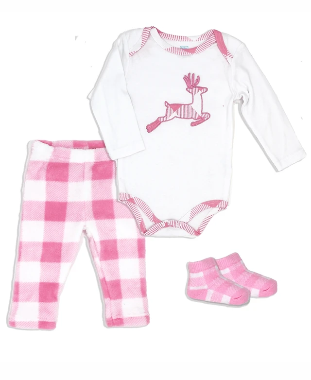 Baby Mode Boys or Girls Buffalo Plaid Bodysuit, Pants and Socks,