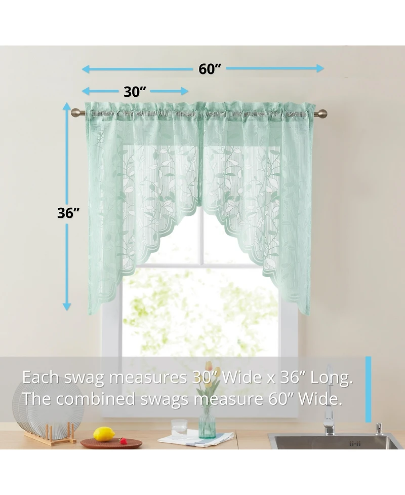 Hlc.me Joyce Semi Sheer Kitchen Swag Curtain Panels - Rod Pocket for Small Windows, Kitchen & Bathroom - 30 W x 36 L (Pair)