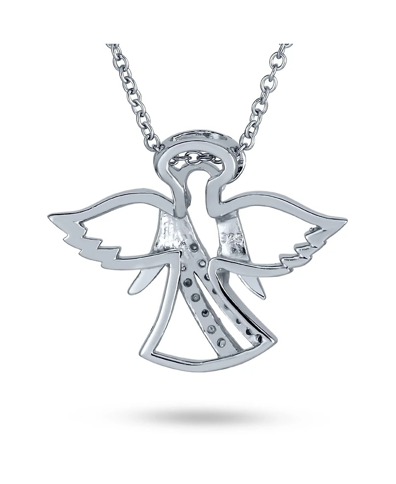 Bling Jewelry Spiritual Delicate Petite Cz Angel Pendant Necklace For Women Sterling Silver