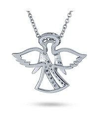 Bling Jewelry Spiritual Delicate Petite Cz Angel Pendant Necklace For Women Sterling Silver