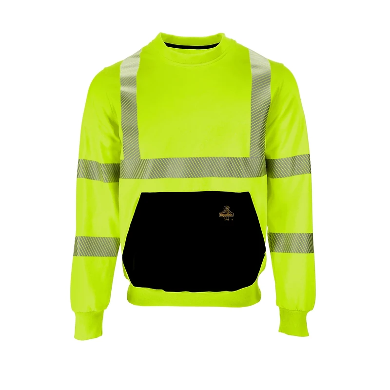 RefrigiWear Men's HiVis Crewneck Sweatshirt - High Visibility Work Pullover, Warm Safety