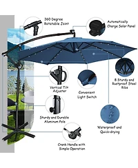 360° Rotation Solar Powered Led Patio Offset Umbrella without Weight Base
