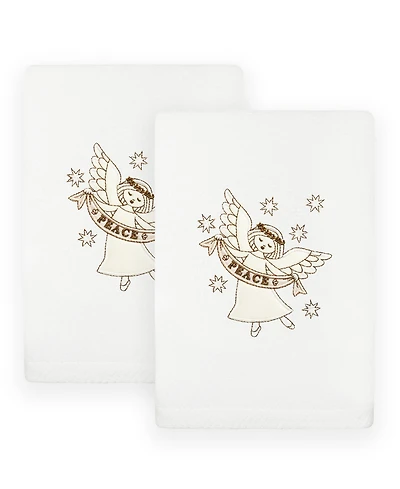 Linum Home Christmas Angel Embroidered Luxury 100% Turkish Cotton Hand Towels, 2 Piece Set