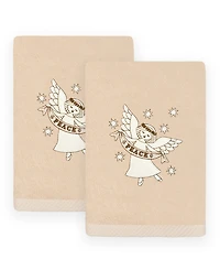 Linum Home Christmas Angel Embroidered Luxury 100% Turkish Cotton Hand Towels, 2 Piece Set