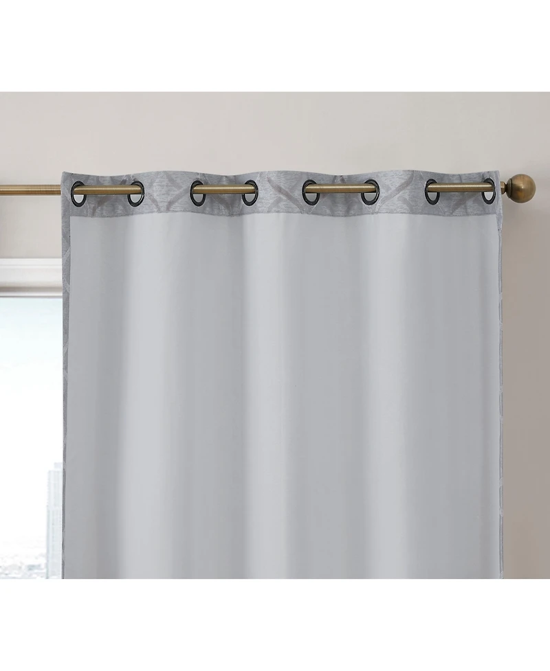 Hlc.me Versailles Lattice Flocked 100% Complete Blackout Thermal Insulated Window Curtain Grommet Panels, Energy Savings & Soundproof