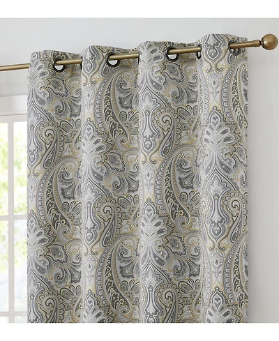 Hlc.me Paris Paisley Decorative Print Damask Pattern Light Reducing Filtering Grommet Window Curtain Panels, Set of 2 (Grey yellow, 50 W x 96 L