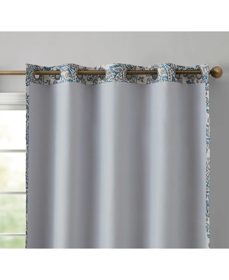 Hlc.me Amalfi Paisley Faux Silk 100% Blackout Room Darkening Thermal Lined Curtain Grommet Panels for Bedroom