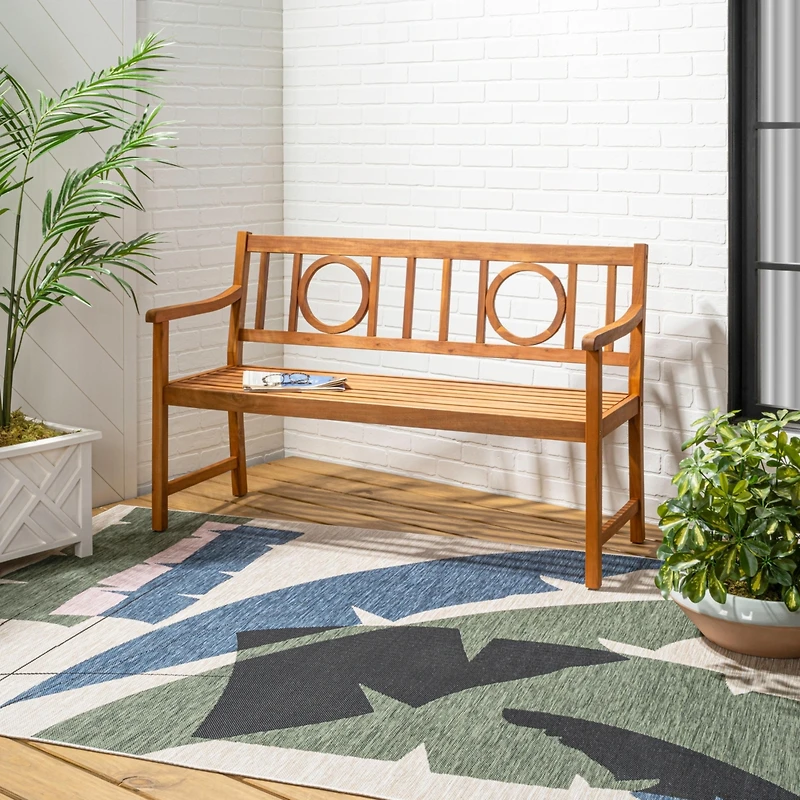 Jonathan Y Apollo Circle Back Acacia Wood Outdoor Garden Patio Bench