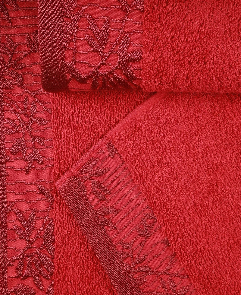 Superior Wisteria Floral Embroidered Jacquard Border Cotton 3 Piece Bath Towel Set