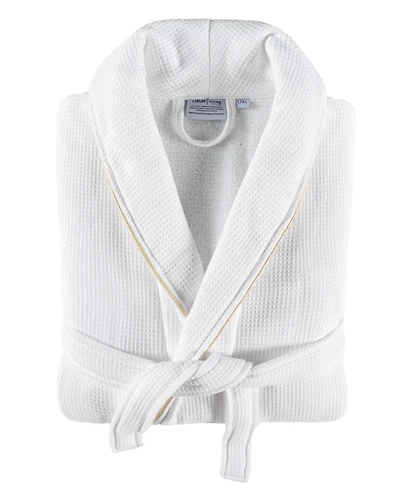Linum Home Unisex Waffle Weave Terry 100% Turkish Cotton Bathrobe with Satin Piped Trim