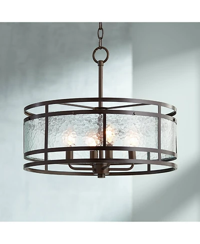 Franklin Iron Works Edinger Oil Rubbed Bronze Pendant Chandelier 20" Wide Rustic Clear Waterglass Textured Shade 4-Light Fixture for Dining Room