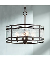Franklin Iron Works Edinger Oil Rubbed Bronze Pendant Chandelier 20" Wide Rustic Clear Waterglass Textured Shade 4-Light Fixture for Dining Room