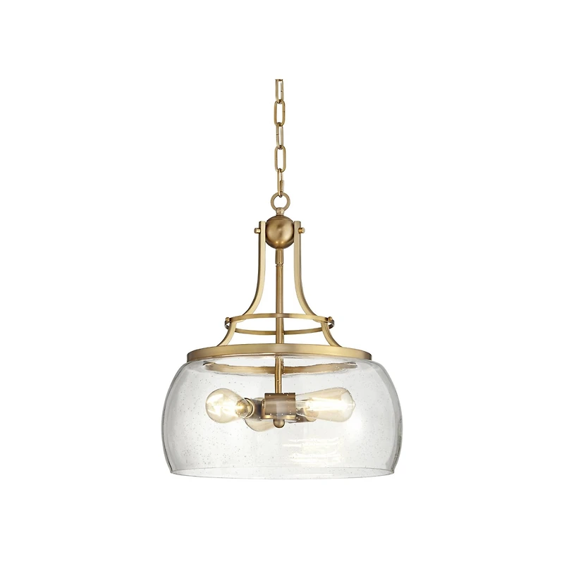 Franklin Iron Works Charleston Warm Brass Pendant Chandelier 16" Wide Modern Dimmable Led Clear Seedy Glass 3-Light Fixture for Dining Room Living Hou