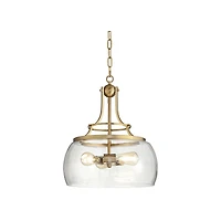 Franklin Iron Works Charleston Warm Brass Pendant Chandelier 16" Wide Modern Dimmable Led Clear Seedy Glass 3-Light Fixture for Dining Room Living Hou
