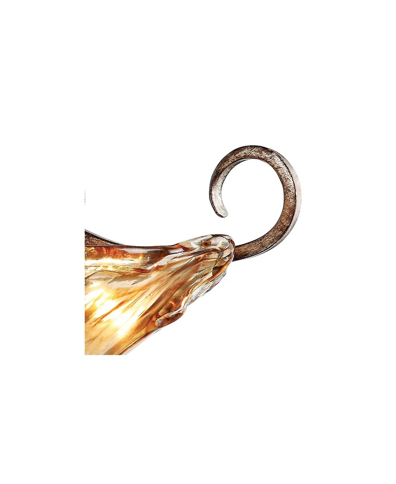 Franklin Iron Works Amber Scroll Rustic Ceiling Light Semi Flush Mount Fixture Golden Bronze 20 1/4" Wide Art Glass for Bedroom Kitchen Living Room Ha