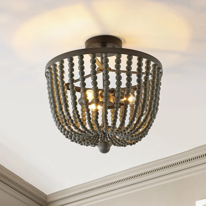 Jonathan Y Drift Wood Bead Bohemian Farmhouse Iron Led Semi Flush Mount