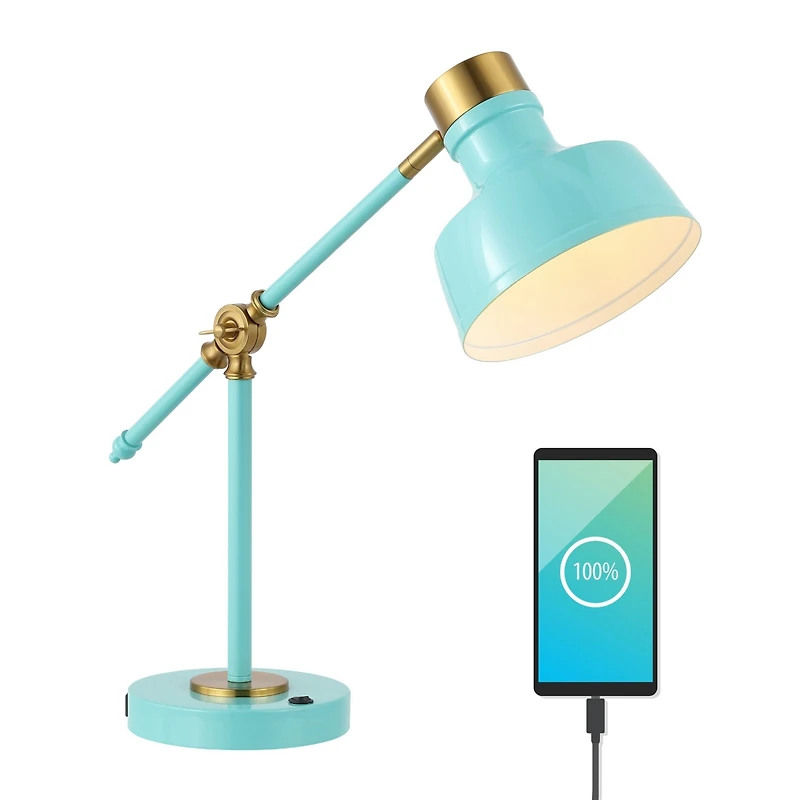 Jonathan Y Allegra Classic Farmhouse Adjustable Cantilever Led Task Lamp with Usb Charging Port