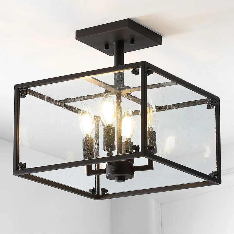 Jonathan Y Paysan Iron/Seeded Glass Rustic Farmhouse Led Flush Mount