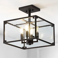 Jonathan Y Paysan Iron/Seeded Glass Rustic Farmhouse Led Flush Mount