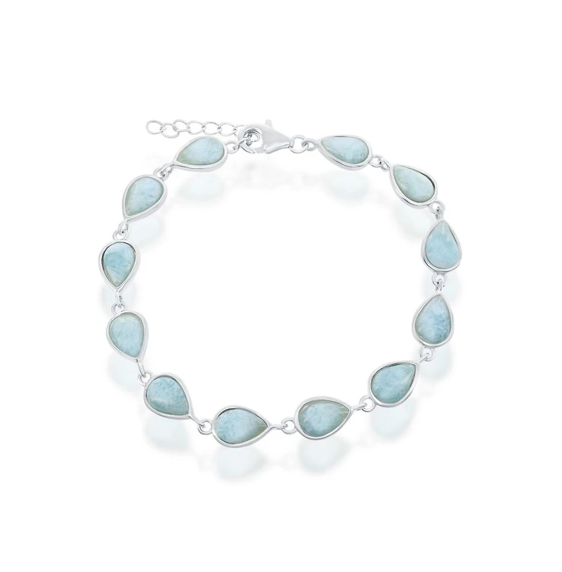 Sterling Silver Pear-Shaped Larimar Linked Bracelet