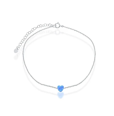 Caribbean Treasures Sterling Silver Synthetic Blue Opal Heart Anklet