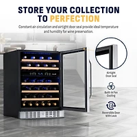 Newair 24 Inch Built-in 46 Bottle Dual Zone Compressor Wine Fridge in Stainless Steel, Quiet Operation with Beechwood Shelves