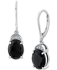 Onyx & Diamond Accent Oval Drop Earrings in Sterling Silver