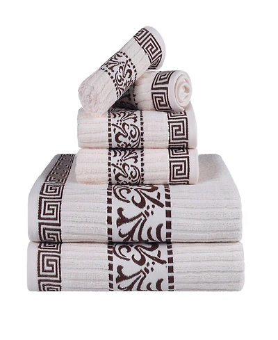 Superior Athens Cotton with Greek Scroll and Floral Pattern Assorted, 6 Piece Bath Towel Set