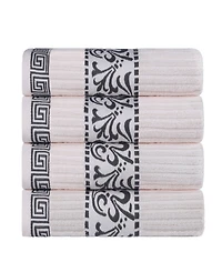 Superior Athens Cotton with Greek Scroll and Floral Pattern, 4 Piece Bath Towel Set