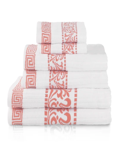 Superior Athens Cotton with Greek Scroll and Floral Pattern Assorted, 6 Piece Bath Towel Set