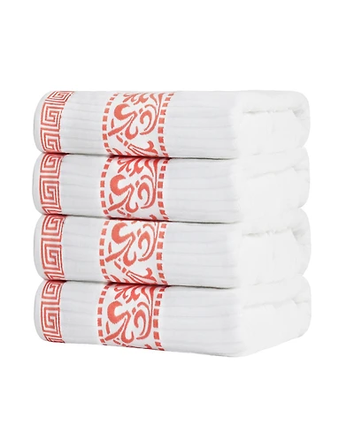 Superior Athens Cotton with Greek Scroll and Floral Pattern, 4 Piece Bath Towel Set
