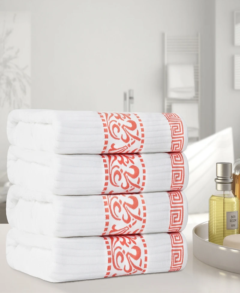 Superior Athens Cotton with Greek Scroll and Floral Pattern, 4 Piece Bath Towel Set