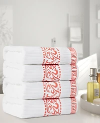 Superior Athens Cotton with Greek Scroll and Floral Pattern, 4 Piece Bath Towel Set