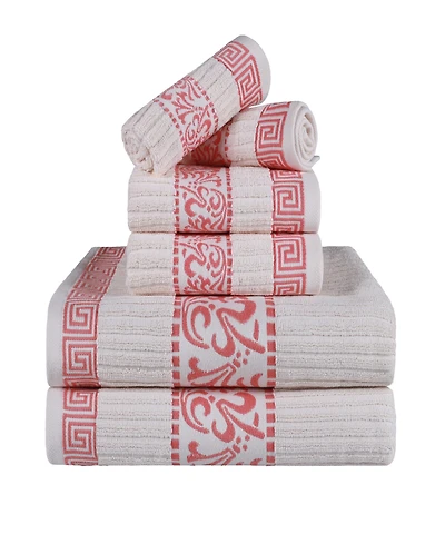 Superior Athens Cotton with Greek Scroll and Floral Pattern Assorted, 6 Piece Bath Towel Set