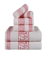 Superior Athens Cotton with Greek Scroll and Floral Pattern Assorted, 6 Piece Bath Towel Set