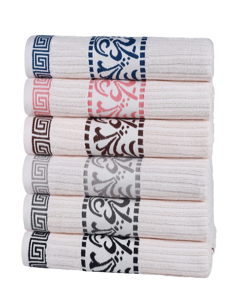 Superior Athens Cotton with Greek Scroll and Floral Pattern Assorted, 6 Piece Bath Towel Set