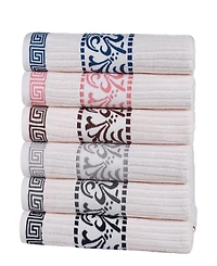 Superior Athens Cotton with Greek Scroll and Floral Pattern Assorted, 6 Piece Bath Towel Set