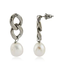 Eights Curb Chain Drop Earring with Pearl