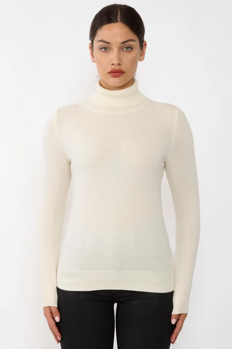 Jennie Liu Women's 100% Pure Cashmere Long Sleeve Turtleneck Pullover Sweater