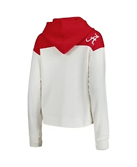 Women's Pressbox White, Crimson Distressed Alabama Tide Chicago 2-Hit Yoke Pullover Hoodie
