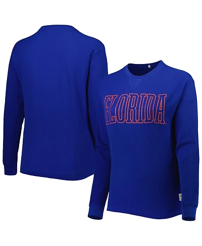 Women's Pressbox Royal Florida Gators Surf Southlawn Waffle-Knit Thermal Tri-Blend Long Sleeve T-shirt