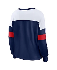 Women's Fanatics Navy, White Atlanta Braves Even Match Lace-Up Long Sleeve V-Neck T-shirt