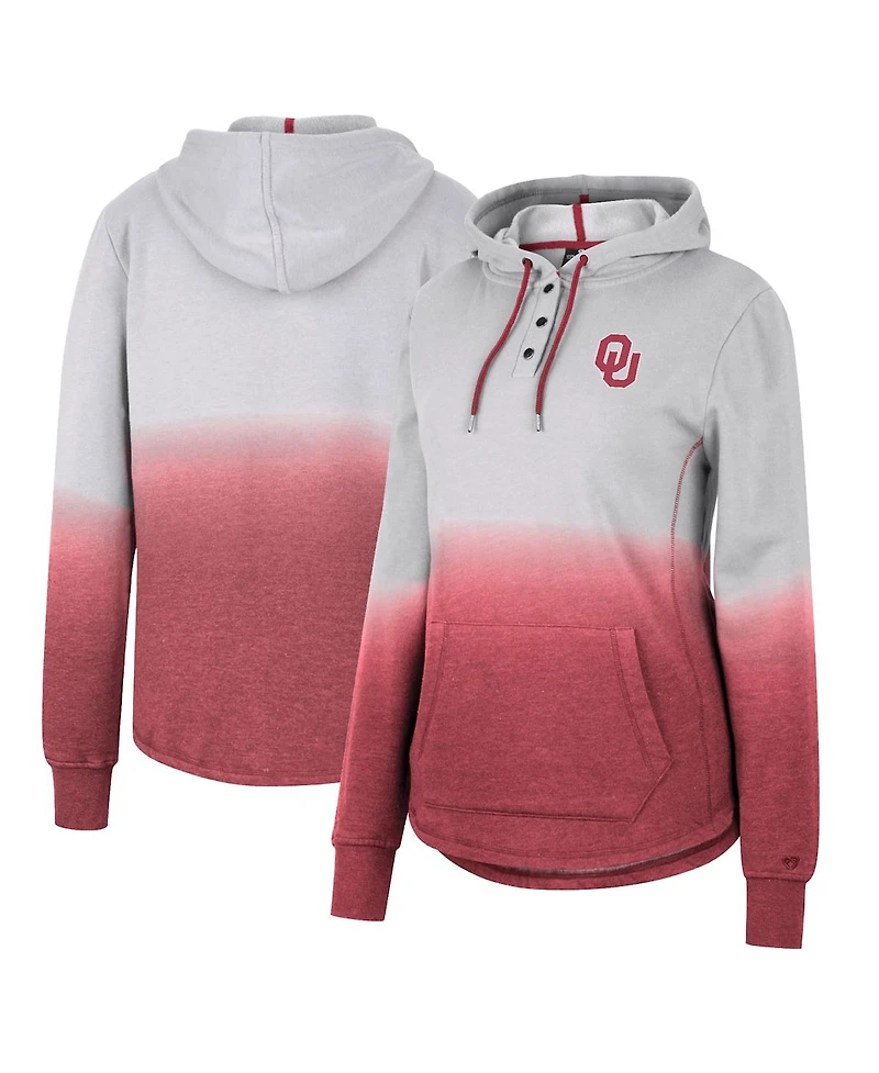 Women's Colosseum Gray, Crimson Oklahoma Sooners Aurelia Dip-Dye Quarter-Snap Pullover Hoodie
