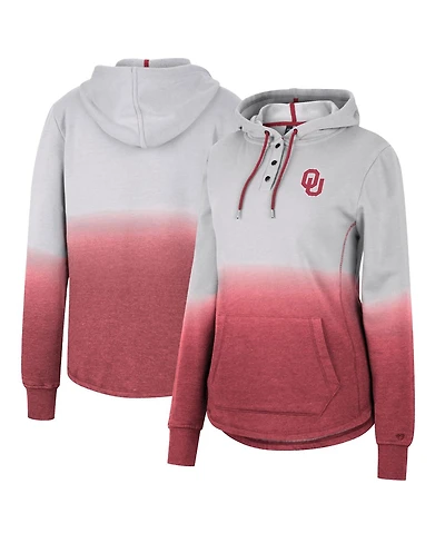 Women's Colosseum Gray, Crimson Oklahoma Sooners Aurelia Dip-Dye Quarter-Snap Pullover Hoodie