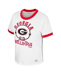 Women's Colosseum x Wrangler White Distressed Georgia Bulldogs Freehand Ringer T-shirt