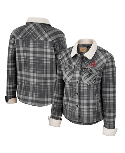 Women's Colosseum x Wrangler Charcoal Alabama Crimson Tide Plaid Polar Fleece Button-Up Jacket