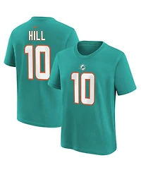 Big Boys Nike Tyreek Hill Aqua Miami Dolphins Player Name and Number T-shirt